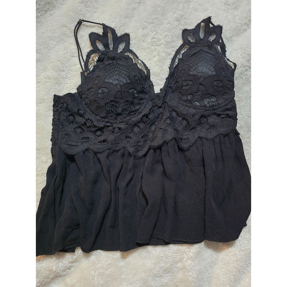 Justify Black Lace Crochet Bralette Cami Top Babydoll Peplum Womens Size L